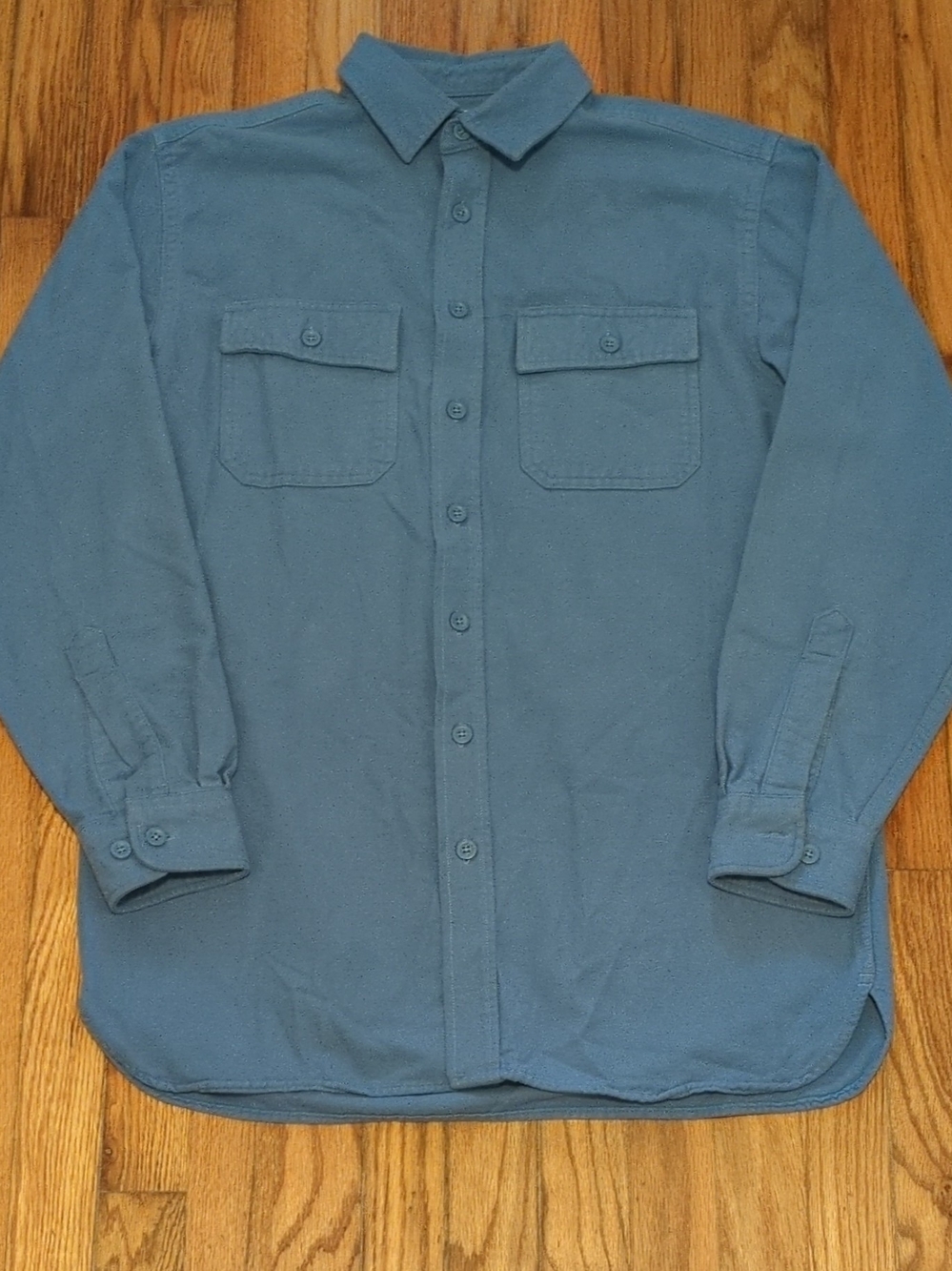 LL Bean Chamois Cloth Shirt Mens M Tall Blue Teal Heavyweight Flannel Button Up